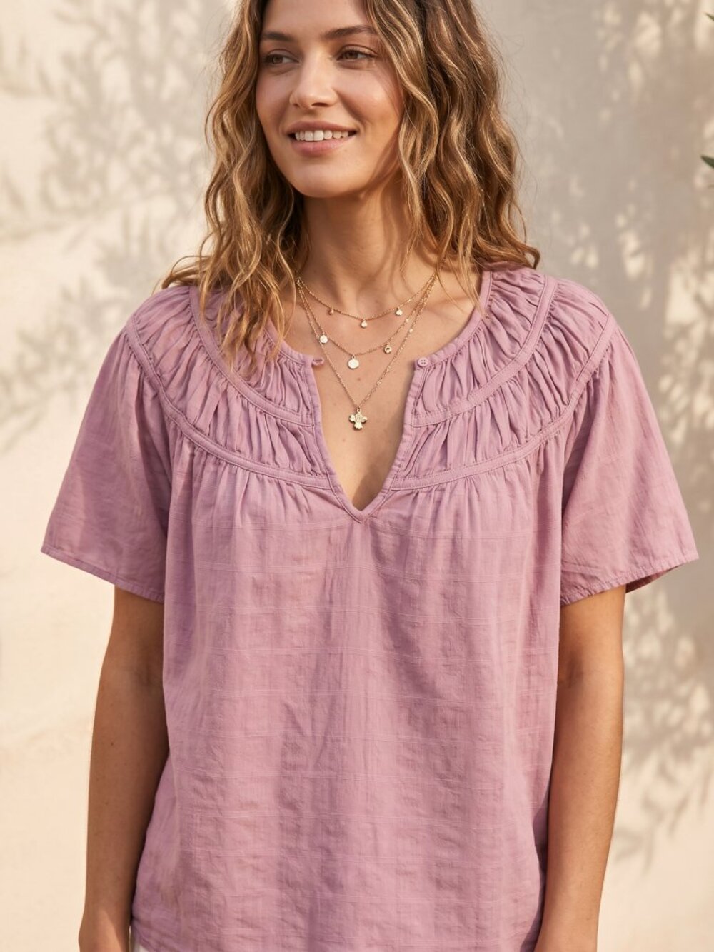 Old Navy Boho Peasant Top‎ SS Mauve Keyhole Neck Cottage Feminine Size M Tall
